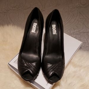 nomi Black Leather Heels